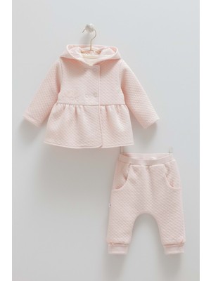 Love Hugs Yaka Nakışlı Kapüşonlu Üçlü Alt Üst Takım - Caramell  - TKK2032 - Pembe - 3 - 6 Ay - TKK2032-PEMBE-3 - 6 Ay Pembe