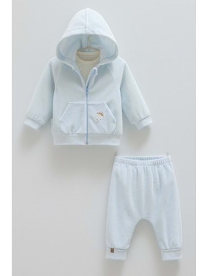 Star Poınt Kadife Üçlü Alt Üst Takım - Caramell  - TKE2157 - Mavi - 9 - 12 Ay - TKE2157-MAVI-9 - 12 Ay Mavi