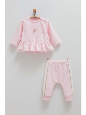 Chıc Gırl Şerit Detaylı Alt Üst Takım - Caramell  - TKK1400 - Pembe - 9 - 12 Ay - TKK1400-PEMBE-9 - 12 Ay Pembe