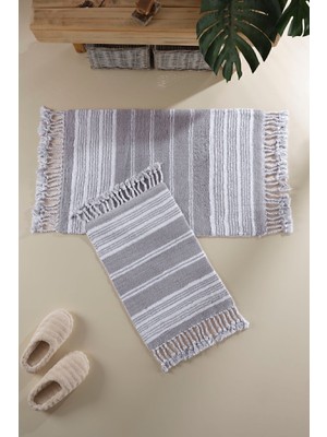 Yumuşak %100 Pamuk Banyo Paspası, 2'li, Gri, 40X60 ve 60X90 Ölçüleri