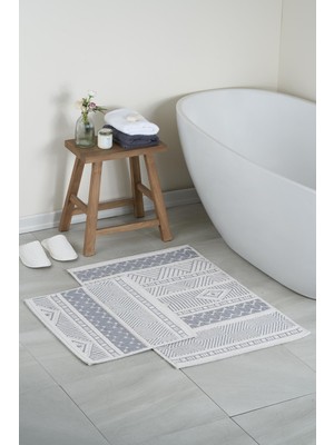 Doğal Pamuklu 2'li Banyo Paspas Seti, 60X100 ve 50X60 Cm, Gri Renk