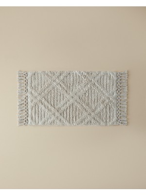 Ekru Püsküllü Pamuklu Banyo Paspası, Şık ve Konforlu Tasarım