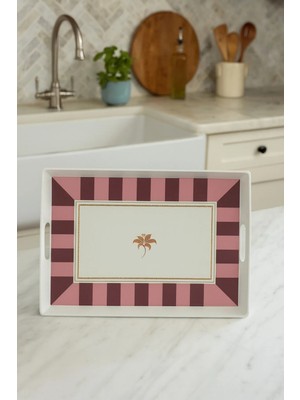Makri Home Çizgili Desenli Servis Tepsisi 38X28X3,5 Cm, Bordo