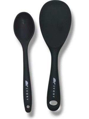 2'li Silikon Kaşık Seti 20CM Siyah Renk