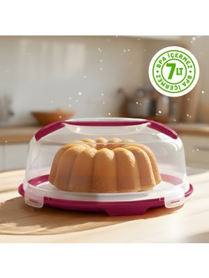 Kilitli Kapaklı Pasta Kek Börek Taşıma ve Saklama Kabı – Büyük Boy 34 Cm, 7 Lt Kek Fanusu, Bpa Içermez