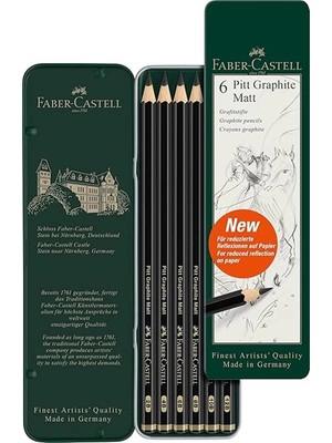 Faber-Castell Pitt Matt Dereceli Kurşun Kalem Seti, 6’lı, 2B-12B, Ultra Mat, Parlama Yapmaz, Teknik