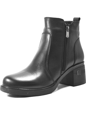 Beety 25.2700 Hakiki Deri Siyah Kalın Topuklu Kadın Bot