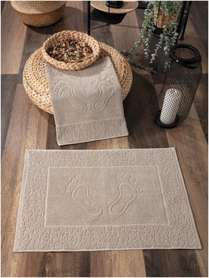 2'li Set Ayak Havlusu, %100 Pamuk, Yüksek Emicilik, 50X70CM, Bej