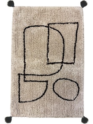 Yumuşak ve Şık Bej Pamuklu Banyo Paspası, 60X100 Cm, Püsküllü Tasarım