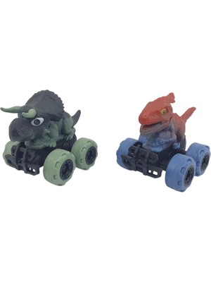 Sürtmeli Dinazor Arabalar 2'li - 12 cm - Triceratops & Parasaurolophus  (Lisinya)