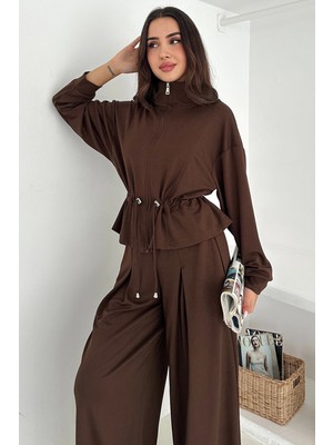 Fermuarlı Bel Detaylı Palazo Pantolonlu Modal Takım