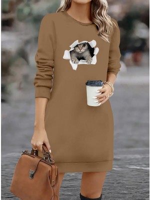 The Kethen Kadın Uzun Kollu Bisiklet Yaka Kısa Viskon Iki Iplik Elbise