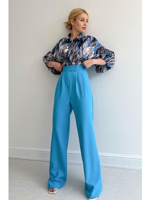 The Kethen Beli Lastikli Saten Gömlek - Mavi