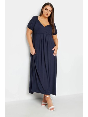 Büyük Beden Göğüs Dekolteki V Yaka Beli Lastikli Maxi Elbise 302970
