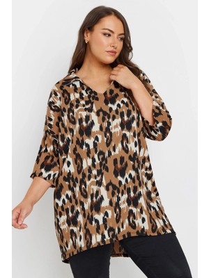 Büyük Beden Gömlek Yaka Yarım Kollu Asimetrik Etek Kesim Uzun Bluz 303633