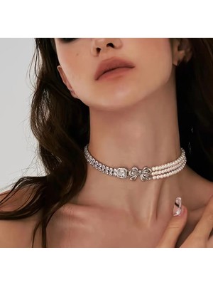 Incili ve Taşlı Choker Kolye