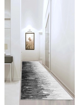 Gri Kesme Yolluk Koridor Halısı Dijital Baskı, Yıkanabilir, Kaymaz Taban, 3152