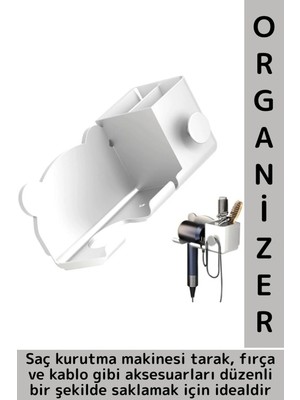 Montaj Gerektirmez Yapışkanlı Sevimli Ayıcık Banyo Yatak Odası Fön Makinesi Tarak Fırça Organizer