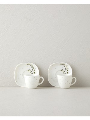 Sage Garden Bone Porselen 4 Parça 2 Kişilik Kahve Fincan Takımı 90 ml Yeşil