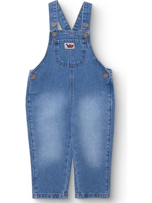 Hellobaby Erkek Bebek Cool Dino Salopet Denim Modelli Yaka Kısa Kol Reçme Paça
