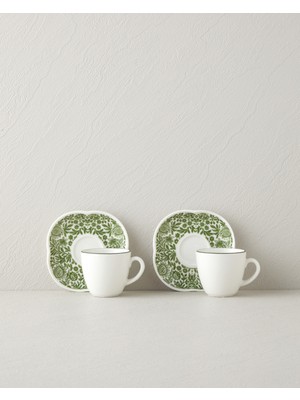 Petal Haven Bone Porselen 4 Parça 2 Kişilik Kahve Fincan Takımı 90 ml Yeşil