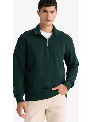 DeFacto Regular Fit Dik Yaka Yarım Fermuarlı Basic Düz Sweatshirt X7405AZ25AU