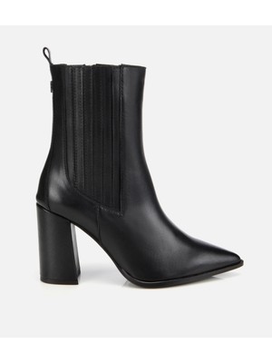 Hotiç 01BOH312910A100 KADIN Deri Siyah Lastik Detaylı Topuklu Bot