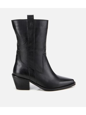 Hotiç Kadın Deri Siyah Western Topuklu Bot