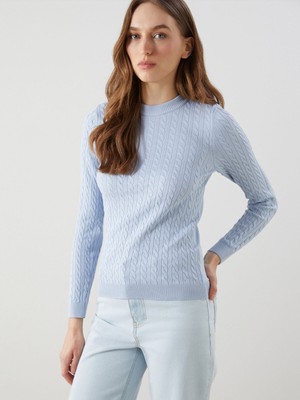 Lc Waikiki Yeni Sezon Bisiklet Yaka Kendinden Desenli Kadın Triko Kazak