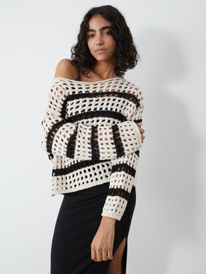 Lc Waikiki Yeni Sezon Kayık Yaka Ajurlu Kadın Triko Kazak