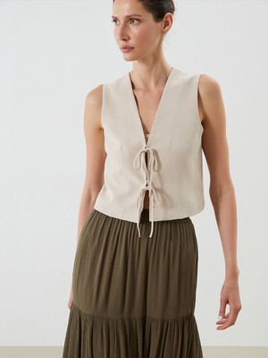 Lc Waikiki Yeni Sezon Fiyonklu Keten Karışımlı Kadın Klasik Yelek