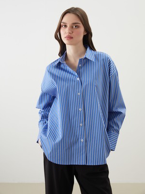 Lc Waikiki Yeni Sezon Çizgili Oversize Poplin Kadın Gömlek