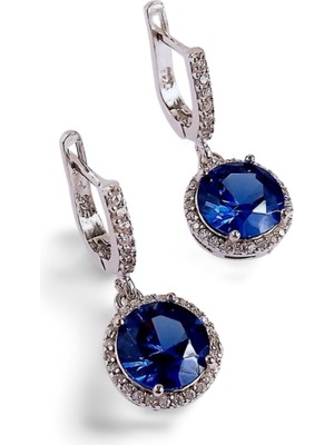 925 Ayar Gümüş Tanzanit Doğal Taşlı Işıltılı Damla Tasarım Kadın Küpe Doğum Günü Hediye