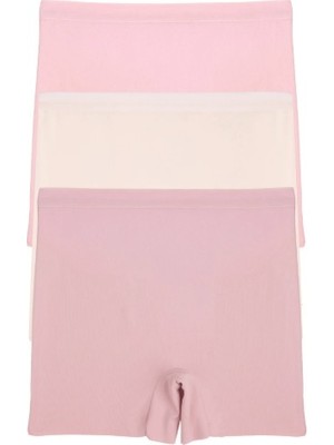 Kadın Lazer Kesim Dikişsiz Kadın Boxer Külot 3 Lü Paket Yüksek Bel Polyester Ekru