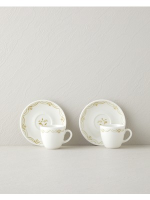 English Home Whispering Bone Porselen 4 Parça 2 Kişilik Kahve Fincan Takımı 90 ml Yeşil