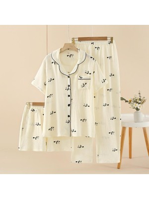 Organik Pamuk Müslin Kumaş Pijama Takımı (3'lü)