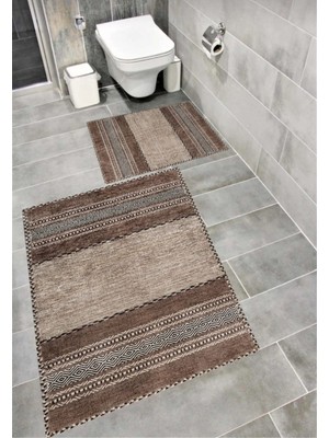 Yumuşak Dokulu, Su Emici, Kaymaz Tabanlı 2'li Banyo Paspas Takımı, Kahverengi