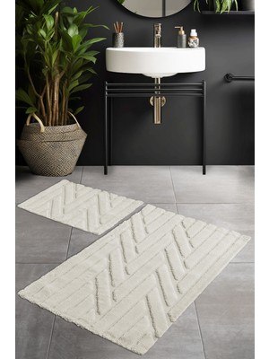 Yumuşak ve Şık Pamuk Banyo Paspas Seti, Ekru Renk, Konfor ve Şıklık Sağlar