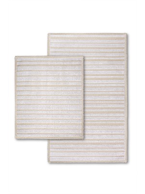 Doğal Pamuklu 2'li Banyo Paspas Seti, 60X100 ve 50X60 Cm, Beyaz