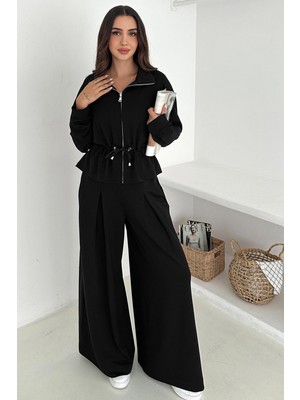 Fermuarlı Bel Detaylı Palazo Pantolonlu Modal Takım