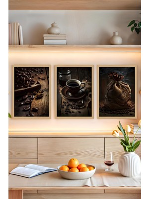 ☕ Rustik Kahve Keyfi – 3’lü Çerçeve Görünümlü Tablo Seti (3 Ebat Seçeneği) CRVS1003 30 x 40