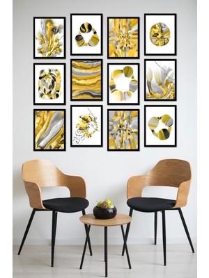 Dekorize Mdf Tablo Seti 12 Parça - Salon Oturma Odası Için Duvar Dekoru Çerçeve Görünümlü Onk Seri 1020 30 x 40