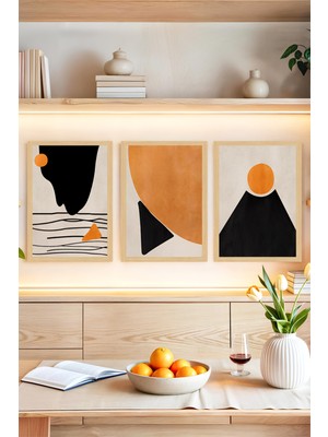 🟧 Geometrik Soyut Sanat Desenli 3’lü Çerçeve Görünümlü Tablo Seti🌟 CRVS1146 30 x 40