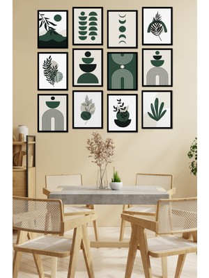 Dekorize Mdf Tablo Seti 12 Parça - Yeşil Boho Salon Oturma Odası Için Duvar Dekoru Çerçeve Görünümlü 30 x 40 Renkli