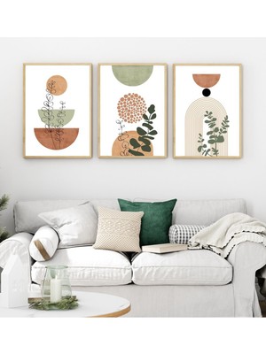 KutuTR Dekorize MDF 3 Parça Bohem Tablo 30 x 40 cm Renkli Çerçeve Görünümlü Modern Tasarım