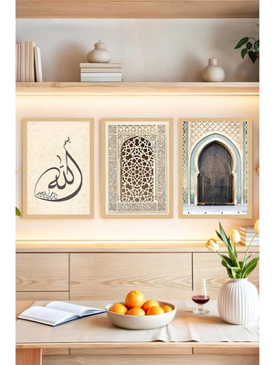 🌸 Sabır - Şükür - Tevekkül Yazılı Çerçeve Görünümlü 3'lü Tablo Seti 🌟 CRVS1082 13 x 17