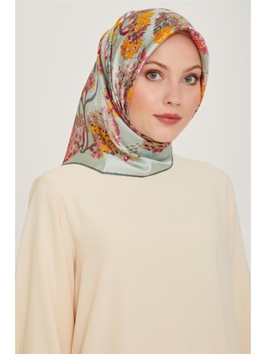 Armine Çiçek Desenli Twill Saf Ipek Eşarp 9209D 56