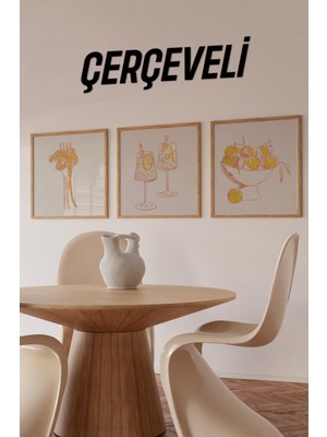 🏷️ 🍋 Italyan Sofrası Temalı 3’lü Tablo Seti | Limon, Makarna ve Aperol Çizimi | Uv Baskı KR4053 23 x 23