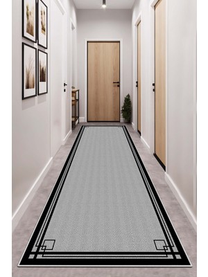 Makinede Yıkanabilir Kaymaz Taban Gri Mutfak ve Salon Halısı Yolluk