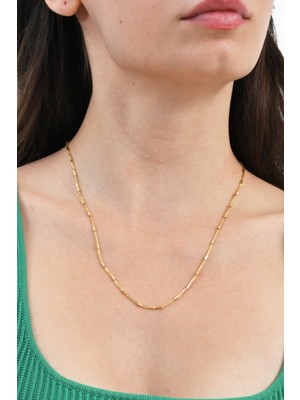 925 Ayar Gümüş Altın Yaldızlı Silindir Çubuklu Zincir Kolye SGTL13104GOLD